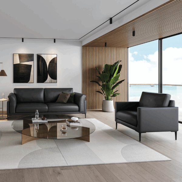 ambiance canapé bridge beaubourg en cuir pieds métalliques