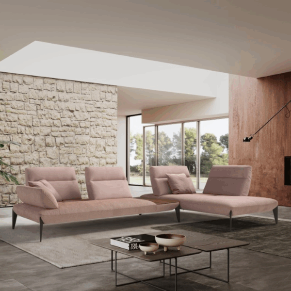 canapé caveoso egoitaliano en angle ambiance dossier avance recule pieds fins metalliques