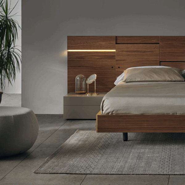 lit liin mobenia panneaux de bois asymétriques avec leds intégrés