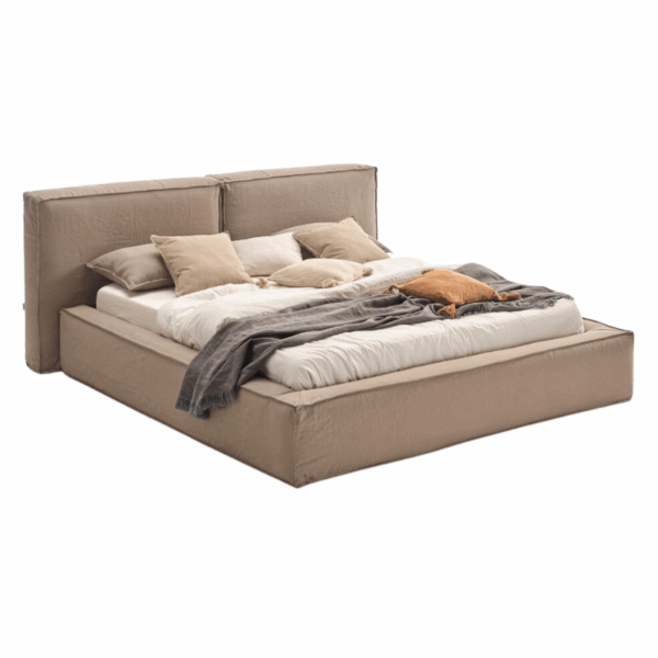 lit swollen coffre en tissus cocooning accueillant ras du sol