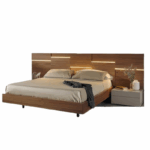 mobenia lit liin tete de lit panneaux de bois avec leds intégrés et chevets suspendus