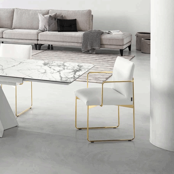 chaise gala design confort ligne douce harmonieuse en cuir ou tissu rembourrage mousse avec sangles et pieds métal fins