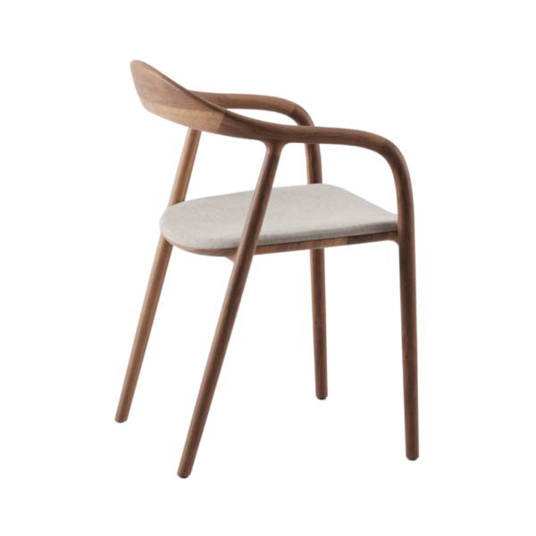 chaise neva artisan élégante sculpture lignes linéaires design sophistiqué confort en noyer massif assise rembourrée en tissus