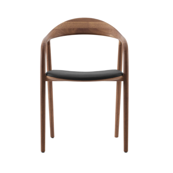 chaise neva artisan élégante sculpture lignes linéaires design sophistiqué confort en noyer massif assise rembourrée en cuir