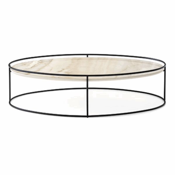 table basse atollo calligaris strcuture métallique apparence légère plateau céramique