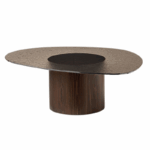 table basse mushroom calligaris plateau en verre trempé coloré pied en bois courbé effet flottant forme fluide