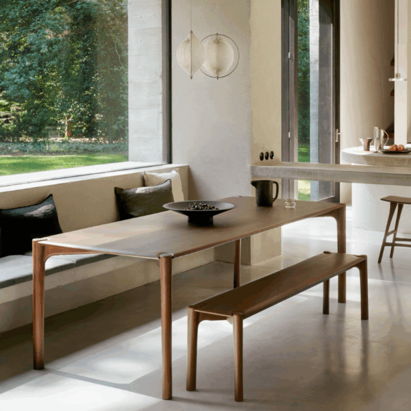 table de repas pi ethnicraft teck brun massif pieds fins design scandinave finition artisanale