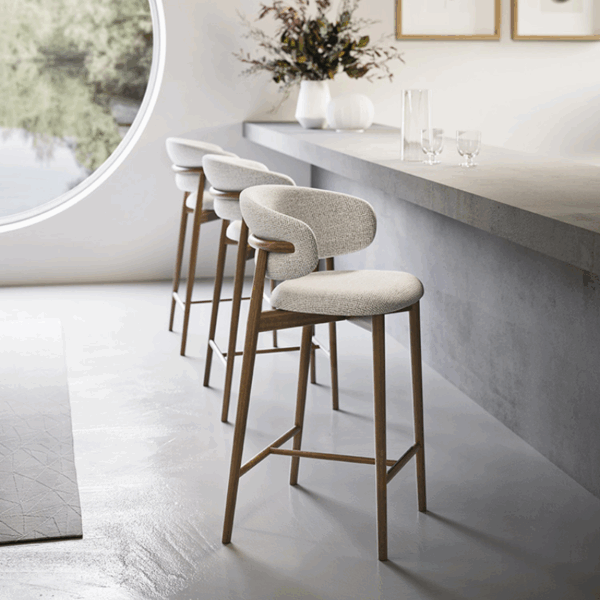 tabouret oleandro calligaris confort assise souple en tissus structure détaillée design scandinave pieds bois