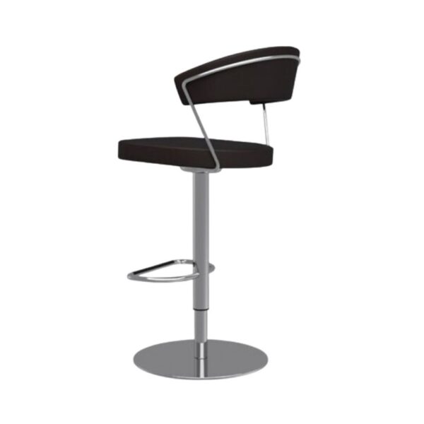 Tabouret Los Angeles en cuir aniline noir confort avec pied central pivotant en métal chromé design contemporain