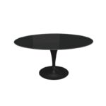 table TRUMPET ovale en plateau ceramique noir brillant effet épuré et pied central en forme de tulipe design moderne
