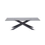 table de repas X-land en plateau ultra résistant en céramique avec pied design en metal noir entrecroisés aspect moderne design contemporain