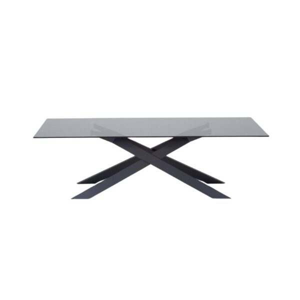 table de repas X-land en plateau ultra résistant en céramique avec pied design en metal noir entrecroisés aspect moderne design contemporain